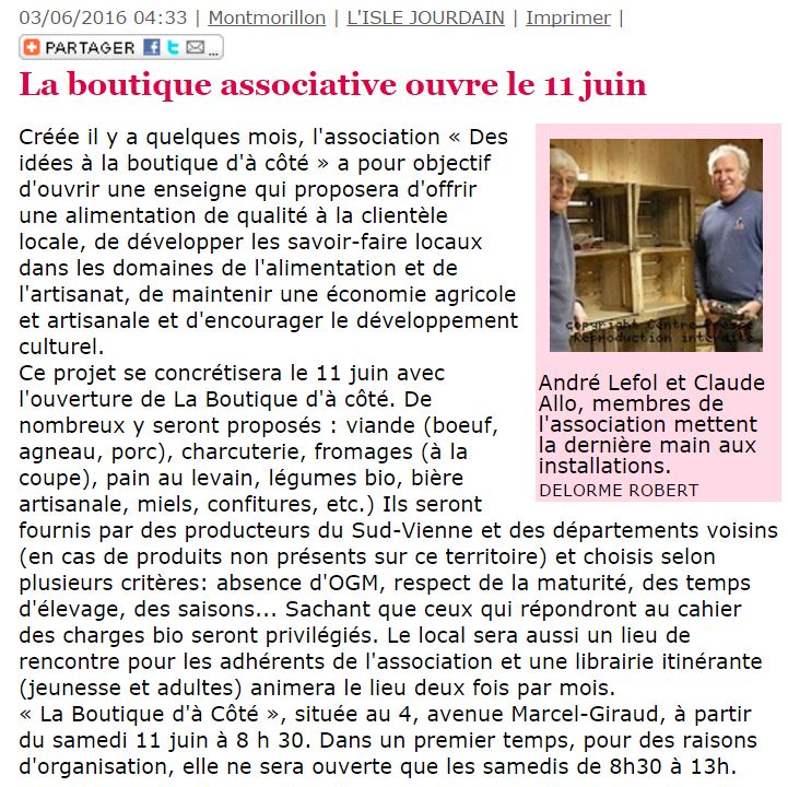 Article presse boutique